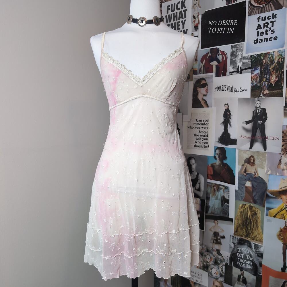 Embroidered Mesh Tie Dye y2k Slip Dress
